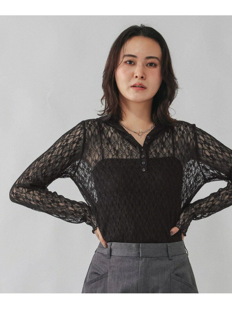 ストレッチ総レースフーディー/1054133 GLOBAL WORK グローバルワーク トップス カットソー・Tシャツ ホワイト ブラック[Rakuten Fashion] globalwork-10024057 GLOBAL WORK/グローバルワーク サンプル画像2