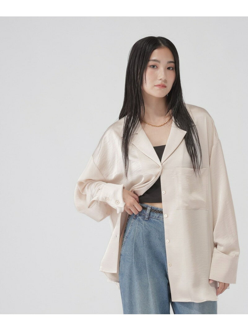 BIGサテンシャツ/一部店舗限定/1052119 GLOBAL WORK グローバルワーク トップス シャツ・ブラウス ブラウン ホワイト【送料無料】[Rakuten Fashion] globalwork-10024116 GLOBAL WORK/グローバルワーク サンプル画像2