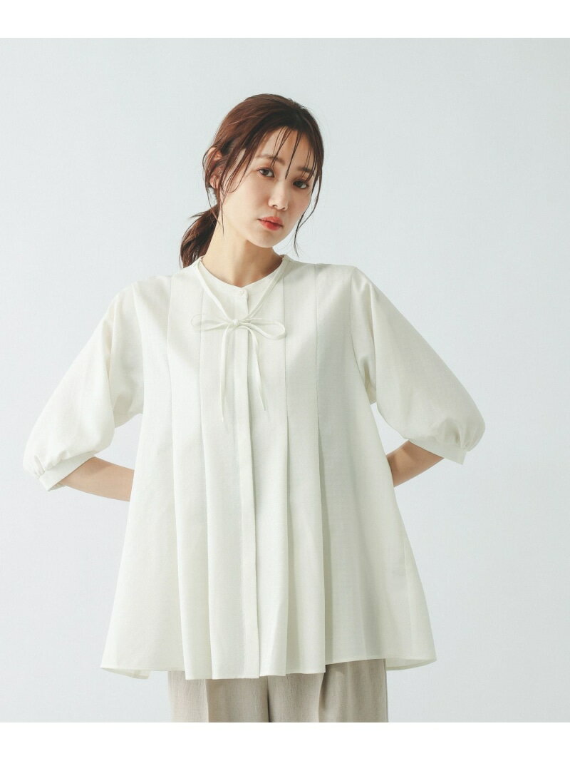 Long-lasting Ribbon Tie Blouse / 636618 GLOBAL WORK Global Work Tops Shirts & Blouses Gray White Blue [Free Shipping] [Rakuten Fashion]