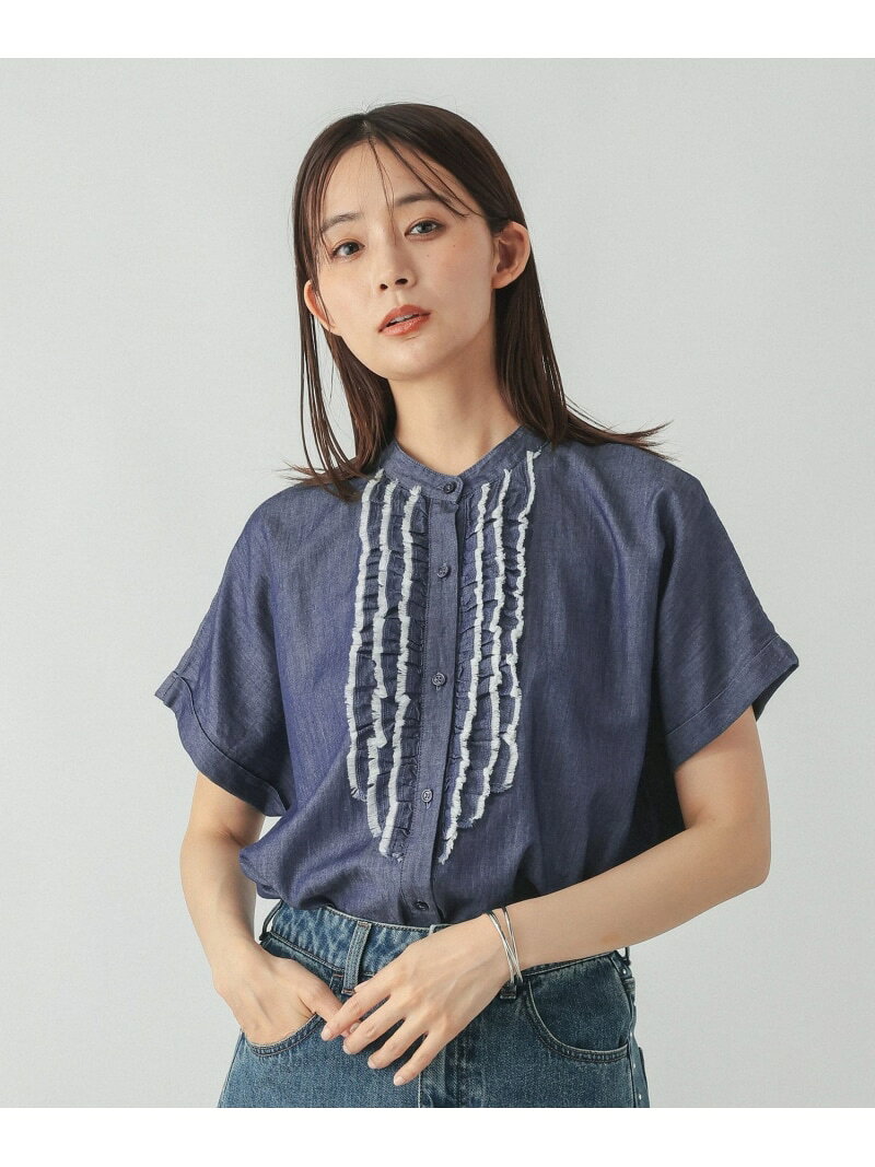 【SALE／55%OFF】ライトデニムフリルブラウス半袖/842313 GLOBAL WORK グローバルワーク トップス シャツ・ブラウス ブルー ブラック【RBA_E】[Rakuten Fashion] globalwork-10023962 GLOBAL WORK/グローバルワーク パッケージ画像