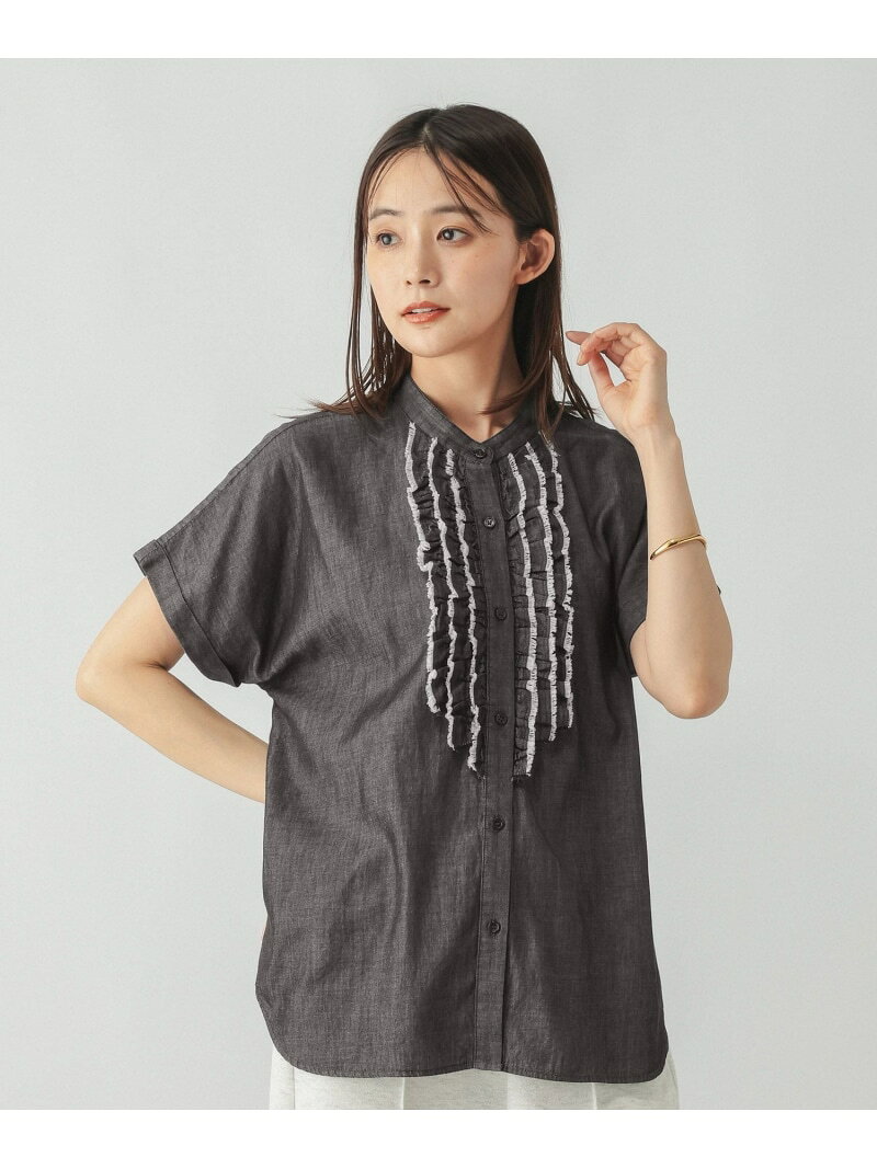 【SALE／55%OFF】ライトデニムフリルブラウス半袖/842313 GLOBAL WORK グローバルワーク トップス シャツ・ブラウス ブルー ブラック【RBA_E】[Rakuten Fashion] globalwork-10023962 GLOBAL WORK/グローバルワーク サンプル画像2