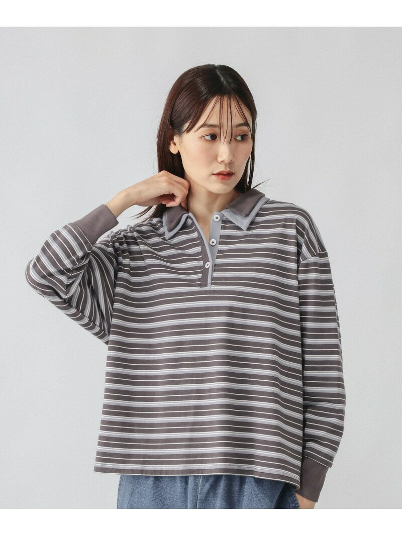 【玉井詩織さん着用】ダブル襟マルチボーダーポロ/1042903 GLOBAL WORK グローバルワーク トップス カットソー・Tシャツ ネイビー ブルー ピンク【先行予約】*【送料無料】[Rakuten Fashion] globalwork-10024187 GLOBAL WORK/グローバルワーク サンプル画像3
