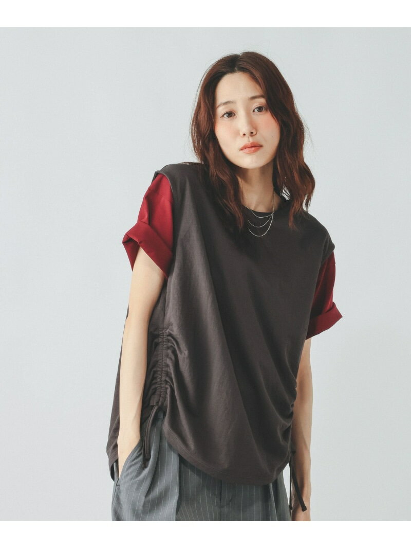 リネンライクサイドドロスト/636816 GLOBAL WORK グローバルワーク トップス カットソー・Tシャツ ブラック ネイビー【先行予約】*[Rakuten Fashion]