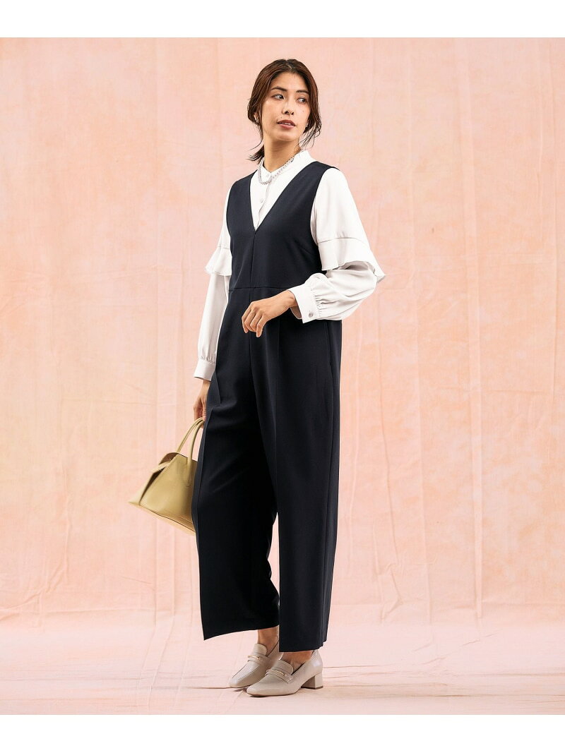 【SALE／50%OFF】ストレッチオールインワン*ブラウスセット/一部店舗限定/581019 GLOBAL WORK グローバルワーク オールインワン・オーバーオール オールインワン・つなぎ ブラック ネイビー【RBA_E】【送料無料】[Rakuten Fashion] globalwork-10022261 GLOBAL WORK/グローバルワーク サンプル画像3