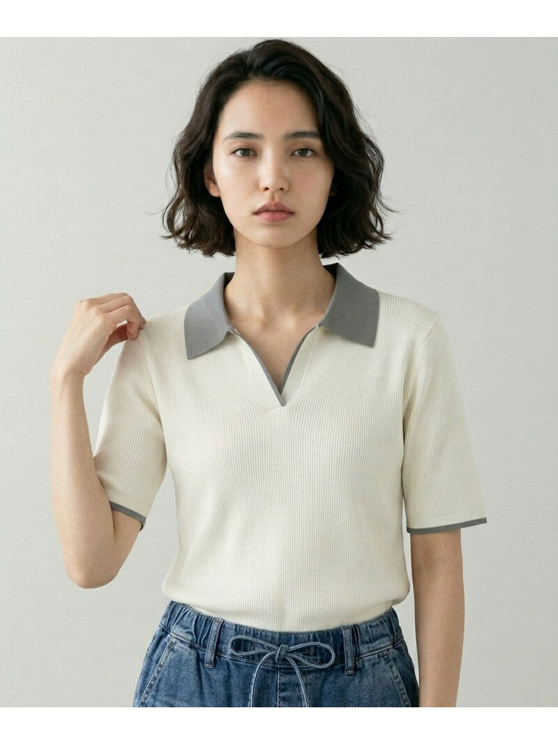 洗えるポロ襟ニットプルオーバー半袖/724796 GLOBAL WORK グローバルワーク トップス ニット ホワイト ブルー[Rakuten Fashion] globalwork-10023660 GLOBAL WORK/グローバルワーク サンプル画像2