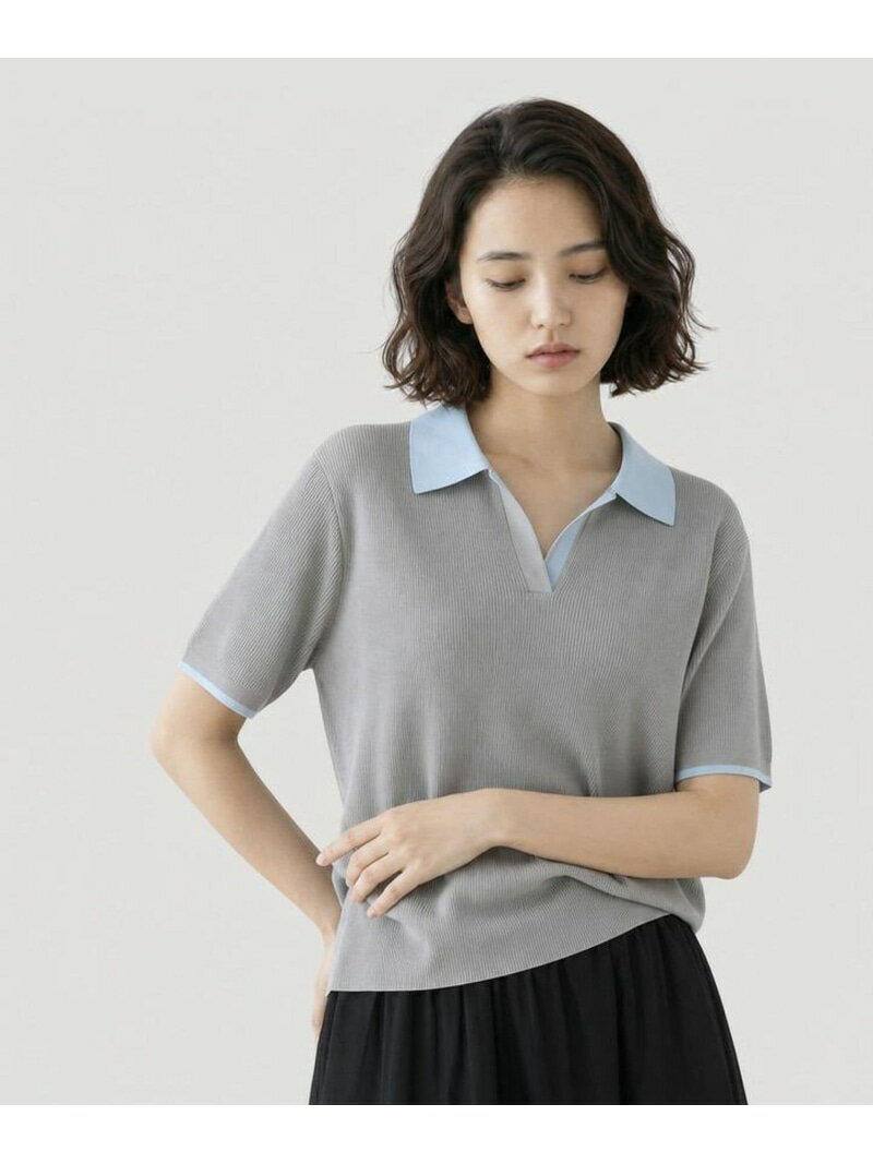乐天商城 - 洗えるポロ襟ニットプルオーバー半袖/724796 GLOBAL WORK グローバルワーク トップス ニット ホワイト ブルー【送料無料】[Rakuten Fashion]