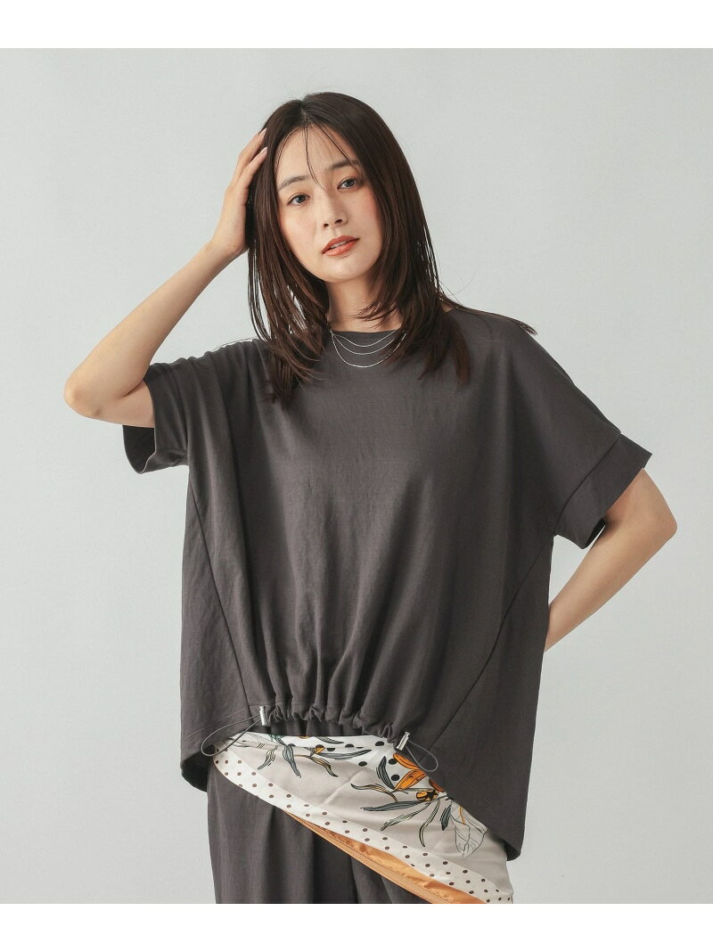 リネンライク裾ドロスト半袖/636812 GLOBAL WORK グローバルワーク トップス カットソー・Tシャツ ネイビー ブラック[Rakuten Fashion] globalwork-10023867 GLOBAL WORK/グローバルワーク パッケージ画像