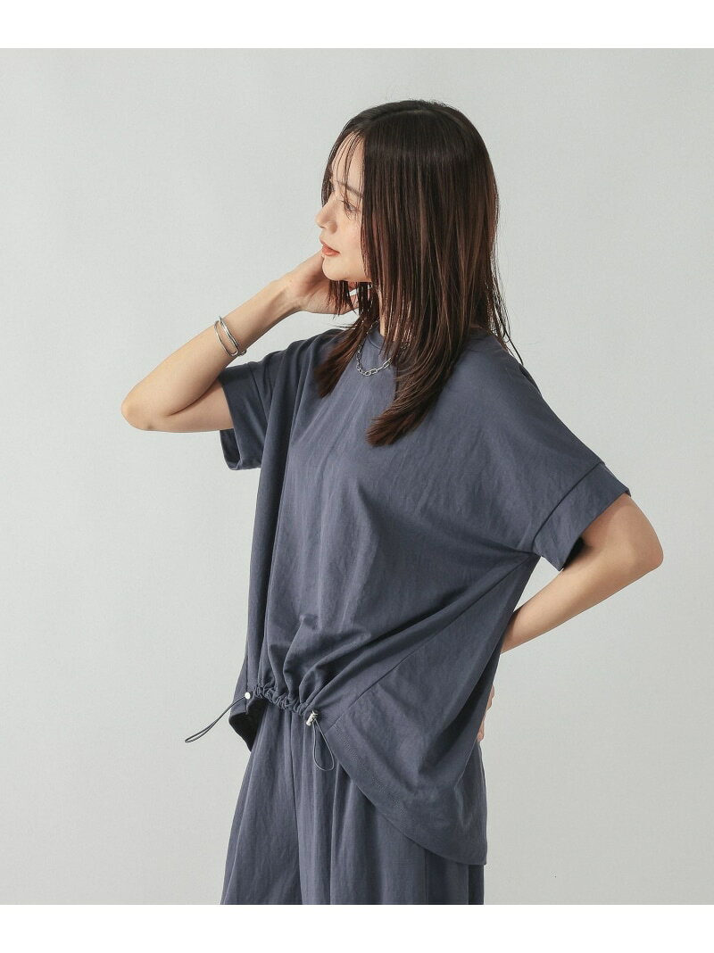 リネンライク裾ドロスト半袖/636812 GLOBAL WORK グローバルワーク トップス カットソー・Tシャツ ネイビー ブラック[Rakuten Fashion] globalwork-10023867 GLOBAL WORK/グローバルワーク サンプル画像2