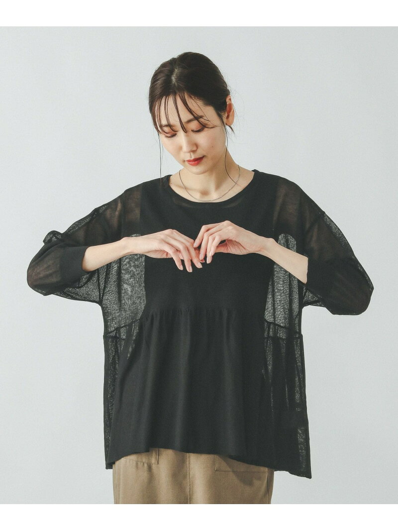 樂天商城 - 【SALE／50%OFF】シアーペプラムプルオーバー6分袖/321225 GLOBAL WORK グローバルワーク トップス ニット ブラック【RBA_E】[Rakuten Fashion]