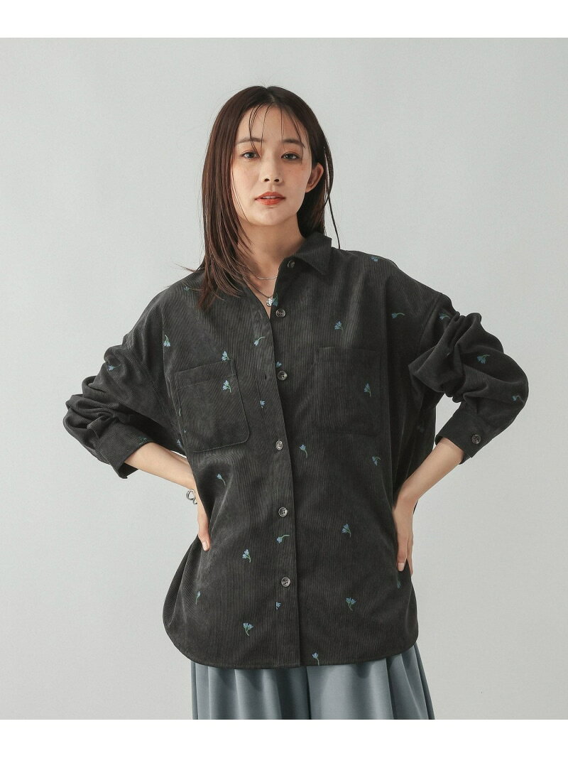 コーデュロイ刺繍シャツ/798069 GLOBAL WORK グローバルワーク トップス シャツ・ブラウス ホワイト ブラック カーキグリーン【送料無料】[Rakuten Fashion] globalwork-10023963 GLOBAL WORK/グローバルワーク サンプル画像2