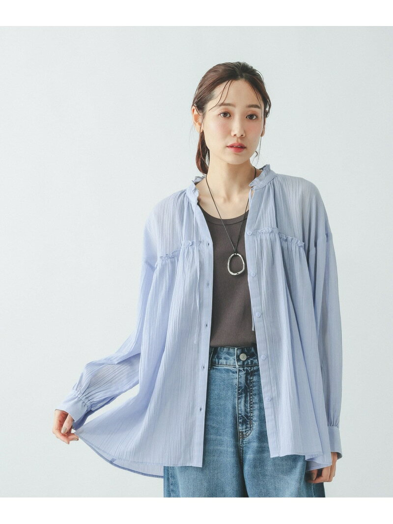 【SALE／60%OFF】エアリーリラックス襟フリルブラウス/一部店舗限定/636665 GLOBAL WORK グローバルワーク トップス シャツ・ブラウス ブルー ブラウン【RBA_E】[Rakuten Fashion] globalwork-10023186 GLOBAL WORK/グローバルワーク サンプル画像3