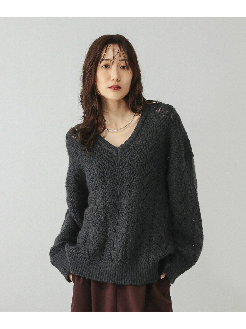 【SALE／50%OFF】モヘヤタッチ透かし編みVネックプルオーバー/599493 GLOBAL WORK グローバルワーク トップス ニット グレー ブルー グリーン【RBA_E】[Rakuten Fashion] globalwork-10021899 GLOBAL WORK/グローバルワーク サンプル画像2