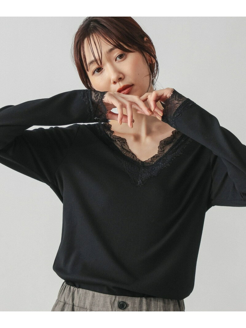 BeauteeレースVネックプルオーバー/ 1054105 GLOBAL WORK グローバルワーク トップス カットソー・Tシャツ ホワイト ブラック[Rakuten Fashion] globalwork-10024164 GLOBAL WORK/グローバルワーク サンプル画像2