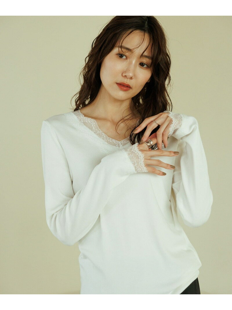 BeauteeレースVネックプルオーバー/ 1054105 GLOBAL WORK グローバルワーク トップス カットソー・Tシャツ ホワイト ブラック[Rakuten Fashion] globalwork-10024164 GLOBAL WORK/グローバルワーク パッケージ画像