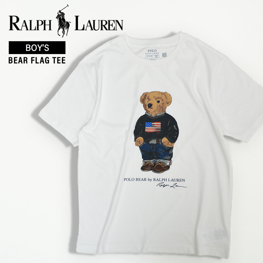 POLO RALPH LAUREN ポロラルフローレン Tシャツ メンズ レディース ベアー フラッグ 半袖Tシャツ ポロベア クルーネック プリント ブランド ロゴ 綿100% 白 P00508【ボーイズサイズ】