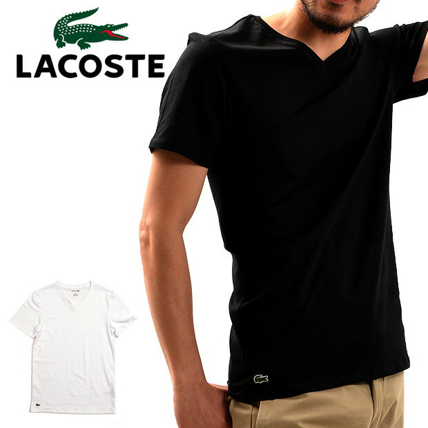 LACOSTE SLIM FIT ラコステ 半袖 Tシャツ ワンポイント Vネック スリムフィット TH3374 メンズ 男性用 ホワイト ブラック 大きいサイズ