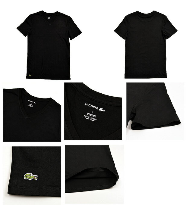 LACOSTE SLIM FIT ラコステ 半袖 Tシャツ ワンポイント Vネック スリムフィット TH3374 メンズ 男性用 ホワイト ブラック 大きいサイズ