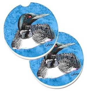 Caroline's Treasures 8717CARC Loon Set of 2 Cup Holder Car Coasters Absorbent Sandstone Coasters for Car Cup Holders Gifts for Men or Women, Large, Multicolor(3)