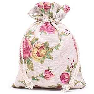 KUPOO 50PCS Rose Drawstring Bags Burlap Flower Pouch Bags Gift Bags Jewelry Pouches for DIY Craft Wedding Party, 5.5X3.9 Inches (5.5X3.9)