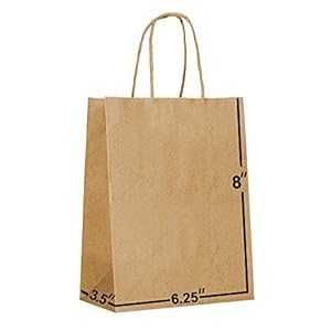 ハンドル付き紙袋 バルク 6.25 X 3.5 X 8 [50枚] ショッピング、包装、小売、パーティー、クラフト、ギフト、結婚式、リサイクル、ビジネス、グッズ、商品のクラフトバッグに最適 (ブラウン) Shoplenty Paper Bags with Handles Bulk 6.25 X 3.5 X 8