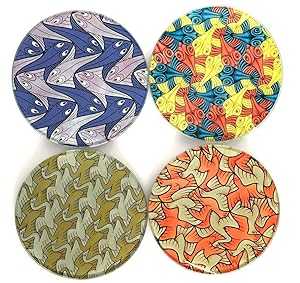 エッシャー シンメトリー 幾何学ガラス ドリンクバー コースター 4枚セット 収納スタンド付き Parastone Escher Symmetry Geometric Glass Drink Bar Coasters Set of 4 with Storage Stand