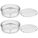 8-inch Round Cake Pan with Rack Set, E-far Stainless Steel Cake Pans Tins and Ba...