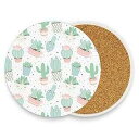 visesunny Cute Summer Cacti Drink Coaster Moisture Absorbing Stone Coasters with Cork Base for Tabletop Protection Prevent Furniture Damage, 2 Pieces