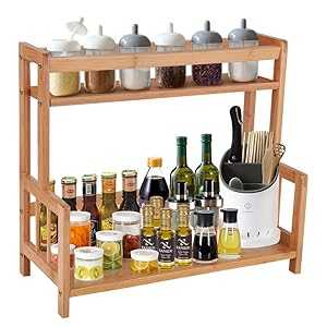COOGOU Kitchen Countertop Organizer Bamboo Spice Rack - Coffee Station Organizer Countertop Shel..