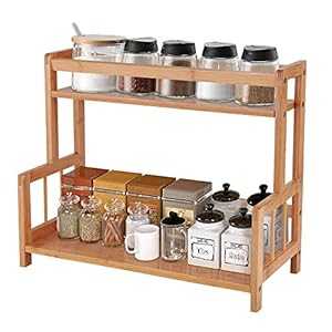 Ufine 2 Tier Bamboo Spice Rack Organizer Kitchen Countertop Storage Shelf Free Standing Holder U..