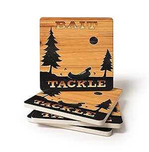 CoasterStone 吸収性コースター ドリンク ベイトとタックル、幅 4.25 インチ、4 個セット CoasterStone Absorbent Coaster Drinks Bait and Tackle, 4.25 Inches Wide, Set of Four