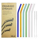 YDOQOM Reusable Bent Glass Drinking Straws, Set of 6 with 2 Cleaning Brushes,Sha...