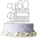 60 Years Blessed ケーキトッパー - 60歳の誕生日/記念日パーティーデコレーション (シルバー) Firefairy 60 Years Ble...