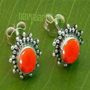 925 スターリングシルバー オレンジ カーネリアン スタッド ポスト イヤリング - カーネリアン ストーン ジェムストーン スタッド イヤリング ギフト ジ...