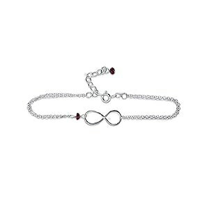 Rebecca Anne Handmade Silver Birthstone Infinity Charm Bracelet - Garnet, Sterling Silver - Handmade January Birthday Gift for Her