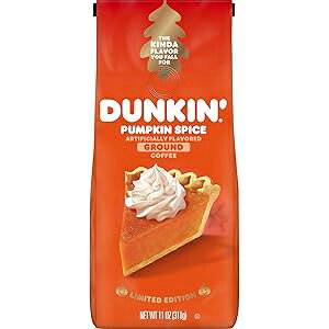 Dunkin' Medium Roast Pumpkin Spice Flavored Ground Coffee, 11 Ounce