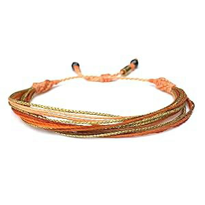 Peach Bracelet Coral Orange and Gold String Bracelet for Women Beach Surfer Girl Handmade Jewelry by RUMI SUMAQ