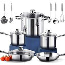 HOMICHEF 14-Piece Nickel Free Stainless Steel Cookware Set - Nickel Free Stainle...