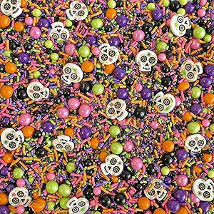 SPRINKLE POP Dia De Los Muertos Sprinkle Mix Black Pink Purple Lime Orange Sprinkles Halloween Sprinkles With Day Of The Dead Sugar Skulls Perfect Sprinkles For Decorating Cakes Cookies Cupcakes Treats, 2oz