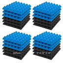 JBER Acoustic Sound Foam Panels, 24 Pack 2" X 12" X 12" Blue and Black Soundproofing Treatment Studio Wall Padding Sound Absorbing Fireproof Pyramid Acoustic Treatment