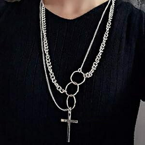 YERTTER 上品でユニークなパンク重ね着 O リングチェーンチョーカーネックレスセーターチェーンボヘミアンジュエリーセットレイヤードクロスペンダントステート...