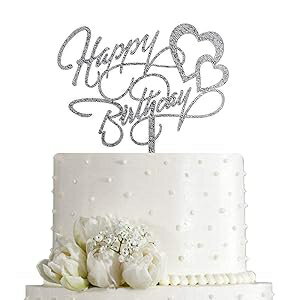 Happy Birthday ケーキトッパー、誕生日パーティーデコレーション、シルバーグリッターアクリル AMINJI..