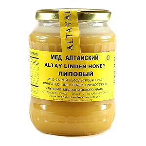Altay Honey Altay Raw Linden Honey 100% Pure, Unfiltered, Unpasteurized, Ethically Sourced Glass Jar, 908g