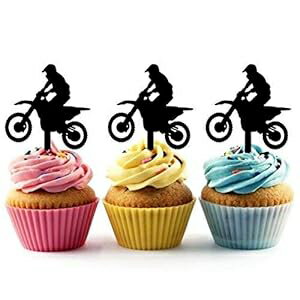 エクストリーム モトクロス レーシング シルエット アクリル カップケーキ トッパー 12 個 Whimsical Practicality Extreme Motocross Racing Silhouette Acrylic Cupcake Toppers 12 pcs