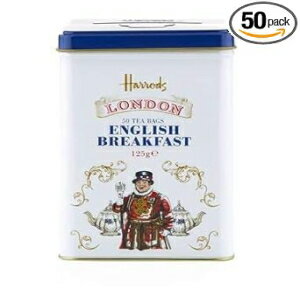 ハロッズ ロンドン、イングリッシュ ブレックファスト 缶入りティーバッグ 50 個 (1 パック)。 Harrods London, English Breakfast 50 Tea Bags in a Tin (1 Pack).