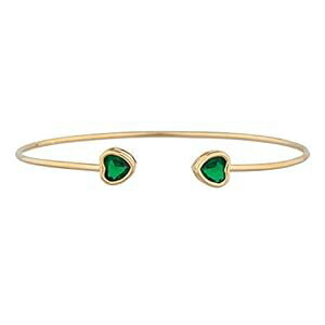 14K ゴールド シミュレート エメラルド ハート ベゼル バングル ブレスレット Elizabeth Jewelry 14Kt Gold Simulated Emerald Heart Bezel Bangle Bracelet