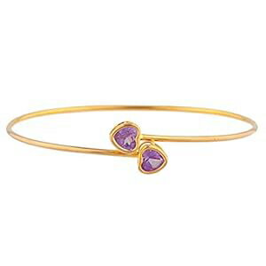 14K ゴールド作成アレキサンドライト ハート ベゼル バングル ブレスレット Elizabeth Jewelry 14Kt Gold Created Alexandrite Heart Bezel Bangle Bracelet