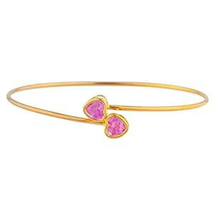 14K ゴールド製ピンク サファイア ハート ベゼル バングル ブレスレット Elizabeth Jewelry 14Kt Gold Created Pink Sapphire Heart Bezel Bangle Bracelet