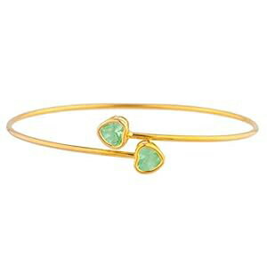 14K ゴールド シミュレート グリーン サファイア ハート ベゼル バングル ブレスレット Elizabeth Jewelry 14Kt Gold Simulated Green Sapphire Heart Bezel Bangle Bracelet(4)