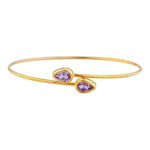 14K ゴールド クリエイト アレキサンドライト ペア ベゼル バングル ブレスレット Elizabeth Jewelry 14Kt Gold Created Alexandrite Pear Bezel Bangle Bracelet