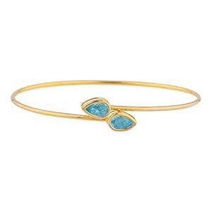 14K ゴールド シミュレート ブルー トパーズ ペア ベゼル バングル ブレスレット Elizabeth Jewelry 14Kt Gold Simulated Blue Topaz Pear Bezel Bangle Bracelet